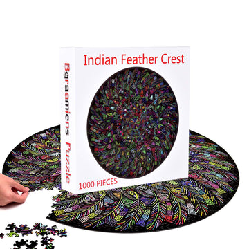 Bgraamiens Puzzle-The Indian Feather-1000 Pieces Round Puzzle Color Challenge Jigsaw Puzzles For Adults And Kids