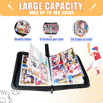 Card Binder 400 Pockets, Trading Card Binder With Sleeves, Baseball Card Binder, Trading Card Albums Sports Card Binder Collecti