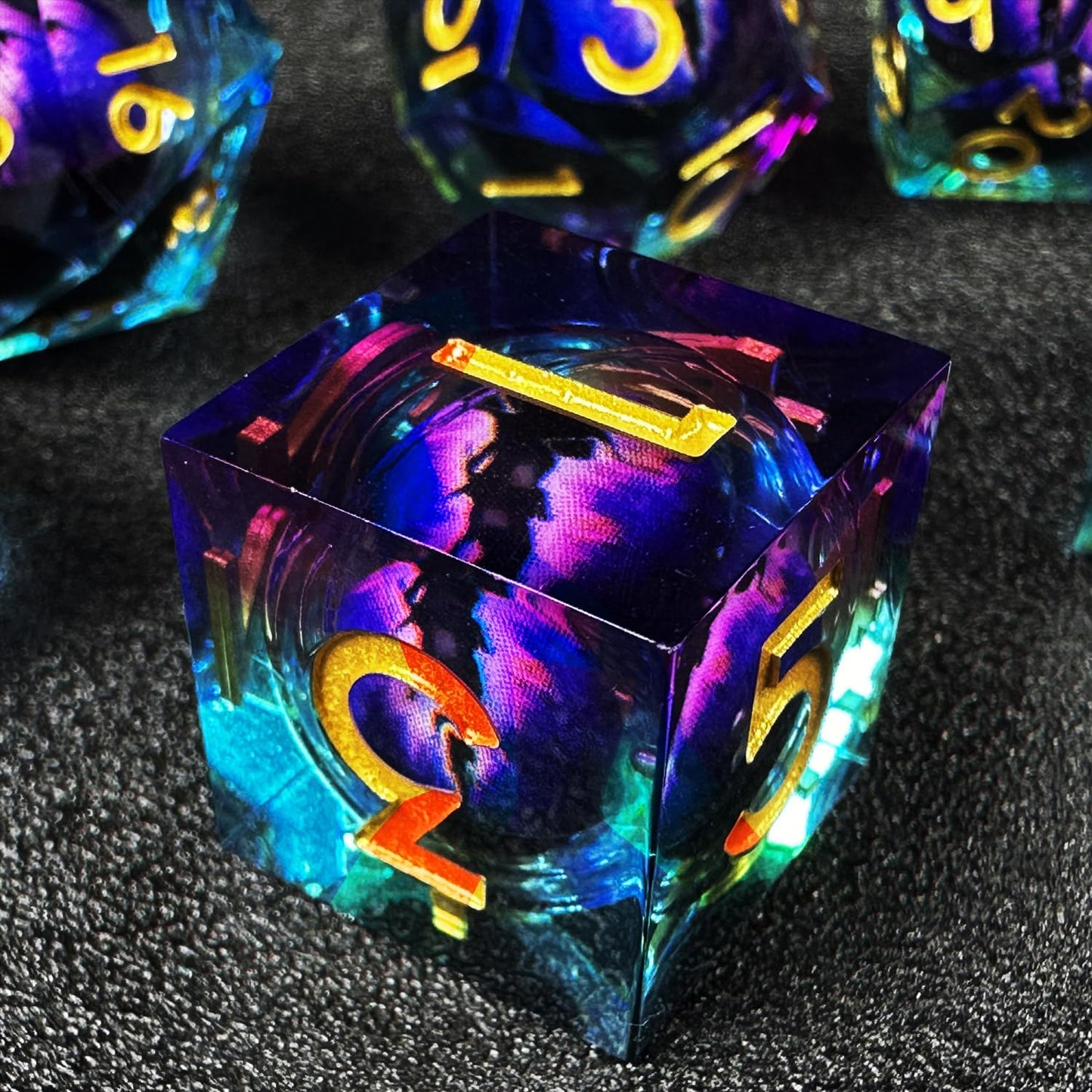 Haomeja Dnd Resin Dice Set - Beholder'S Dragon Eye Dice, Liquid Core, Sharp Edges, 7 Pcs (Eye Purple Blue)
