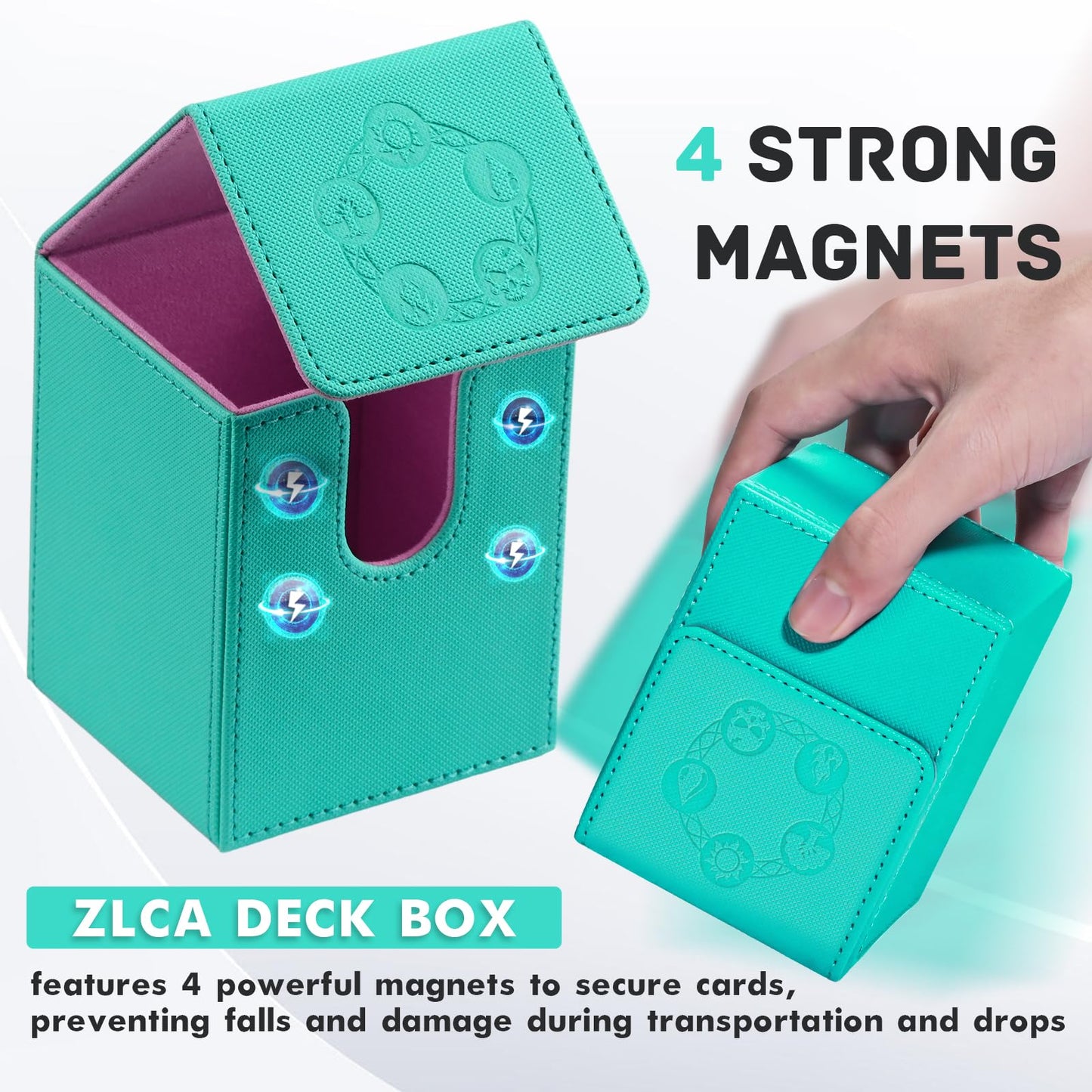 Zlca Card Deck Box For Mtg Cards With 2 Dividers, Card Storage Box Fits 100+ Single Sleeved Cards, Pu Leather Tcg Card Deck Case Holder For Magic Commander Yugioh (Black,Ring)