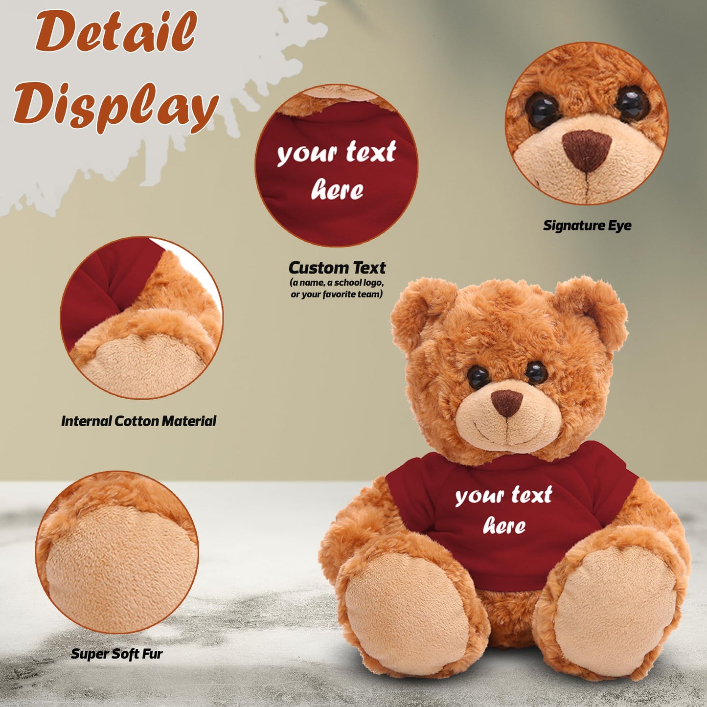 Plushland Teddy Bear 11 Inch, Stuffed Animal Personalized Gift - Great Present For Mothers Day, Valentine Day, Graduation, Birthday,Anniversary, Get Well,Christmas (Mocha Bear, Maroon)