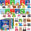 Motionchic 24 Set Mini Christmas Stuffed Animals Bulk with Winter Snowflakes Snowmen Cards Cute Plush Animals Keychain for Xmas 