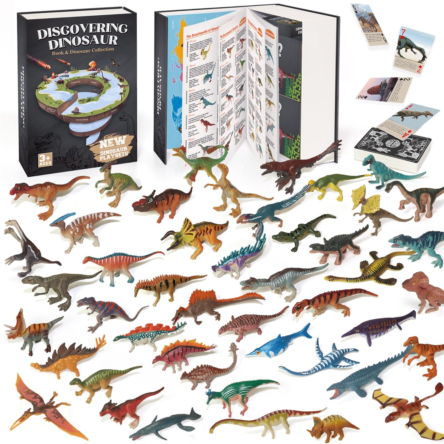 Biwase Dinosaur Toys Book With 50 Pcs Different Dinosaurs Figures & Pokers,Interactive Perfect For Kids Dinosaurs Educational Toys For 3 4 5 6Year Old Boys&Girls