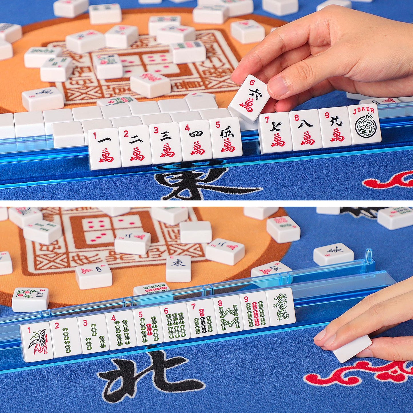 GUSTARIA American Mahjong Game Set - 166 Premium White Tiles, Black Carrying Bag, 8"x15"x2", Melamine, 4 Color Racks & Pushers