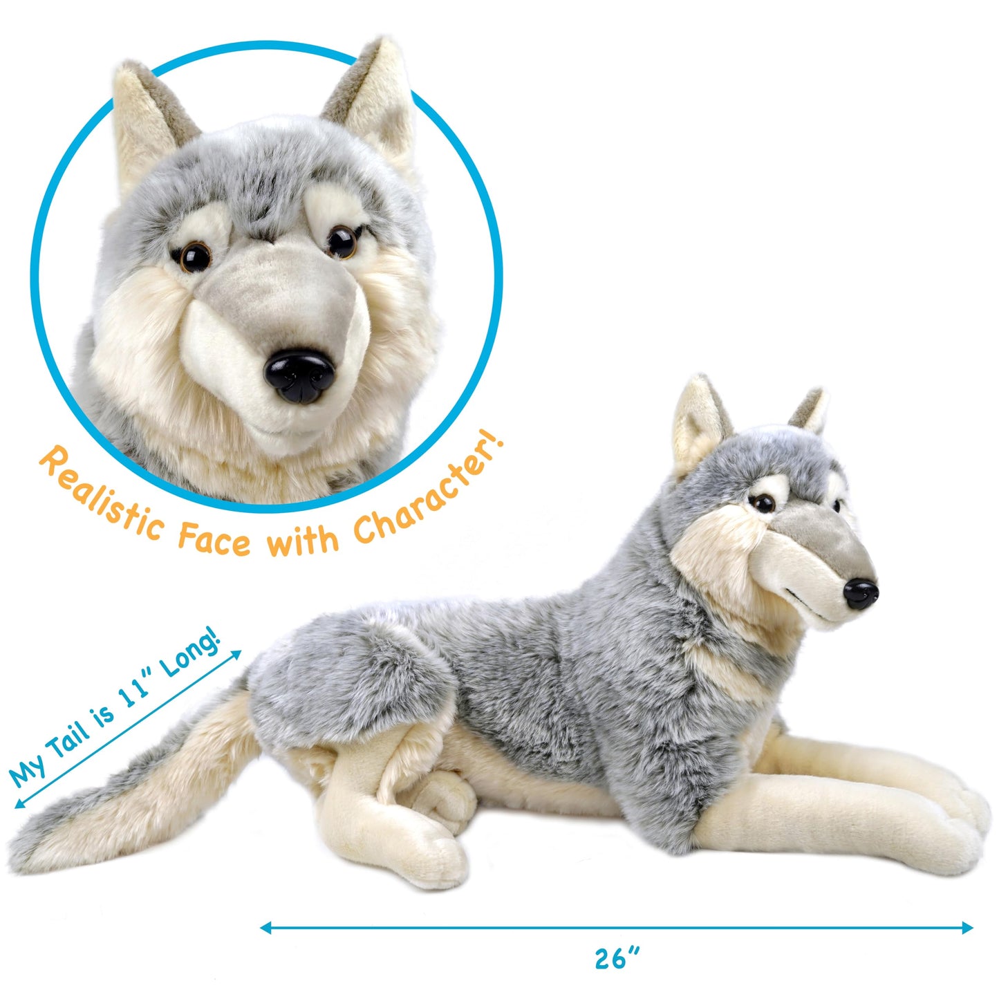 TigerHart Plush Dog - Winry The Wolf, 27 Inch, White, Soft Polyester Stuffed Animal