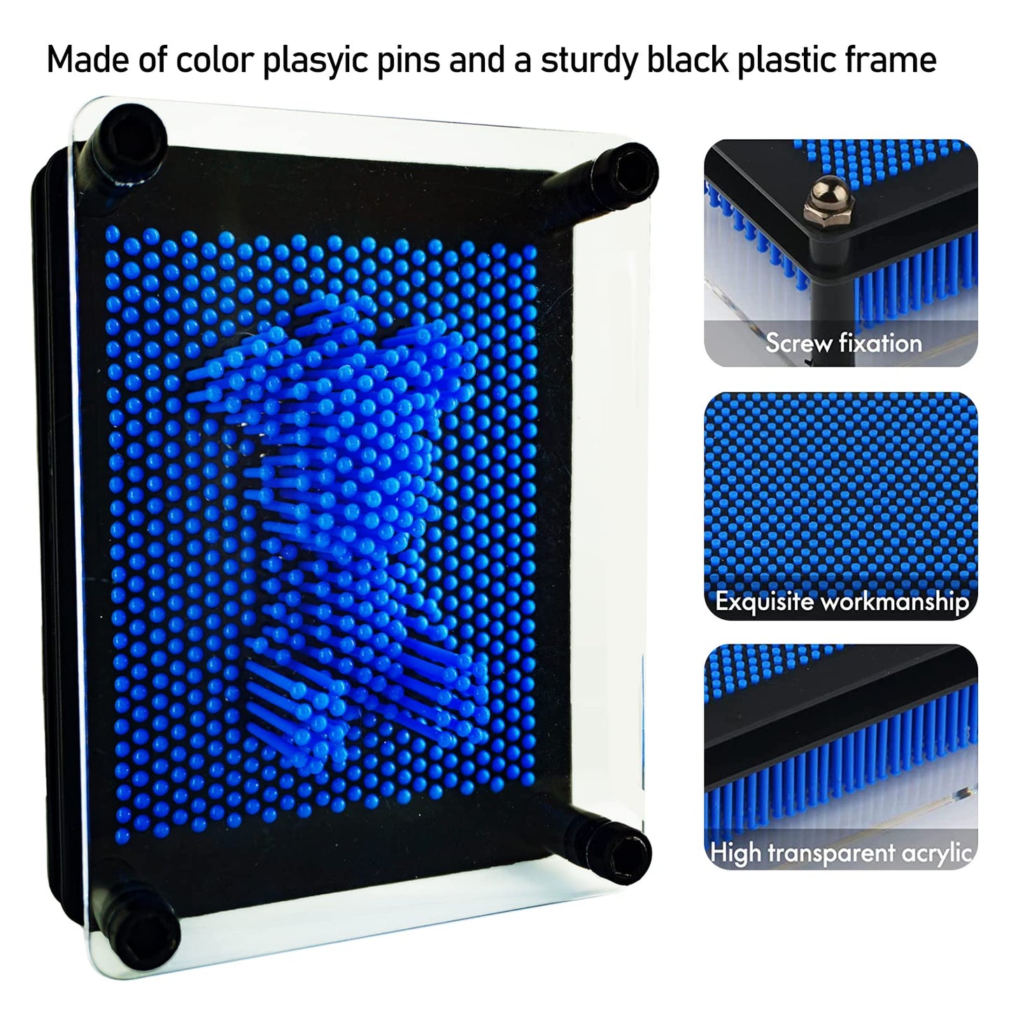 3D Pin Art Sensory Toy Size 5X3.7 Inches Needles Pin Impression Toy Intellectual Fun Rainbow Toys, Navyblue