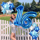 16Th Birthday Balloon For Boys, 40 Inch Royal Dark Navy Blue Number 16 Mylar Balloon, Silver Sky Light Blue Self Inflating Star
