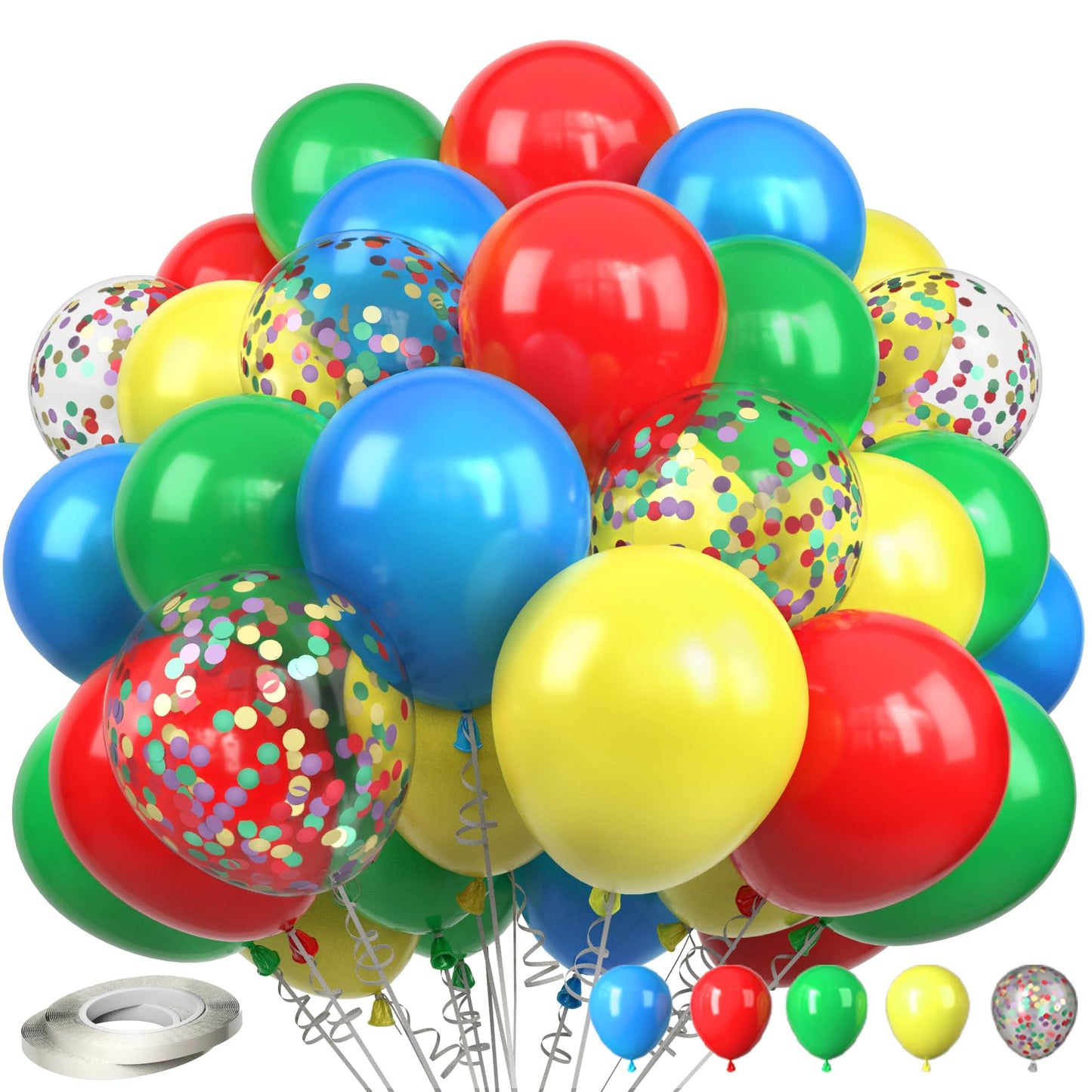 Red Yellow Blue Balloons, 60 Packs 12Inch Red Blue Green Balloons Matte Blue Yellow Red Green Latex Balloons Rainbow Colourful C