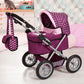 Bayer Design Dolls: Trendy Pram - Burgundy, Pink, Hearts - Includes Shoulder Bag, Fits Dolls Up To 18'', Adjustable Handle, Kids