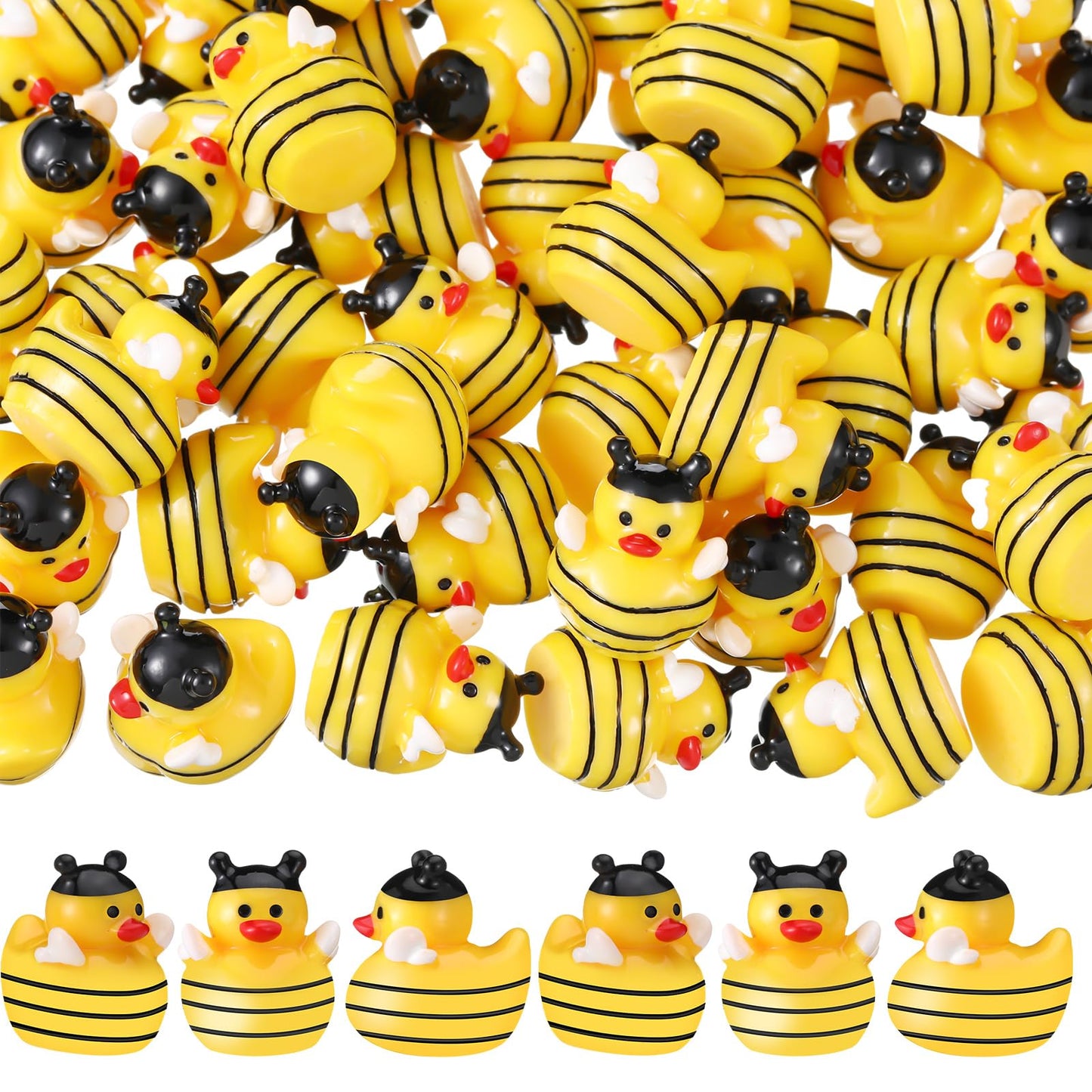Suzile 50 Pcs Mini Resin Bee Ducks Tiny Resin Animals Figures Small Little Bee Ducks Miniature Gift Decor For Garden Landscape D