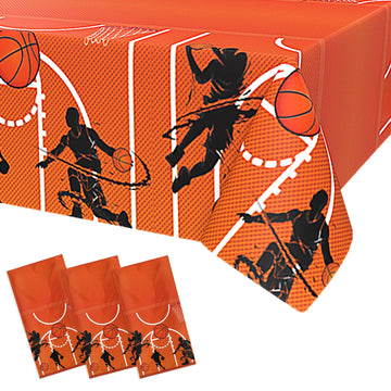 Lianxuia 3 Pcs Basketball Tablecloth, 51 X 86 Inch Basketball Plastic Table Cover, Basketball Party Decorations, Suitable For Bo