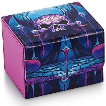 Uaono Deck Box For Mtg Cards, Trading Card Storage Box Holds 120+ Sleeved Commander Deck, Pu Leather Card Box Suits Tcg Magic Cards With 2 Dividers (Purple,Skull)