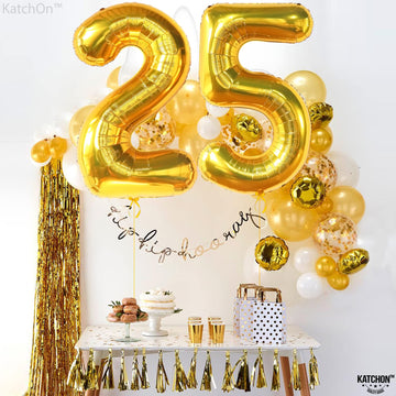 Katchon, Gold 25 Balloon Numbers - 40 Inch | 25Th Birthday Balloons, Gold 25Th Birthday Decorations For Women | 25 Balloon Numbers Gold | 25 Years Balloons, 25Th Birthday Decorations For Men