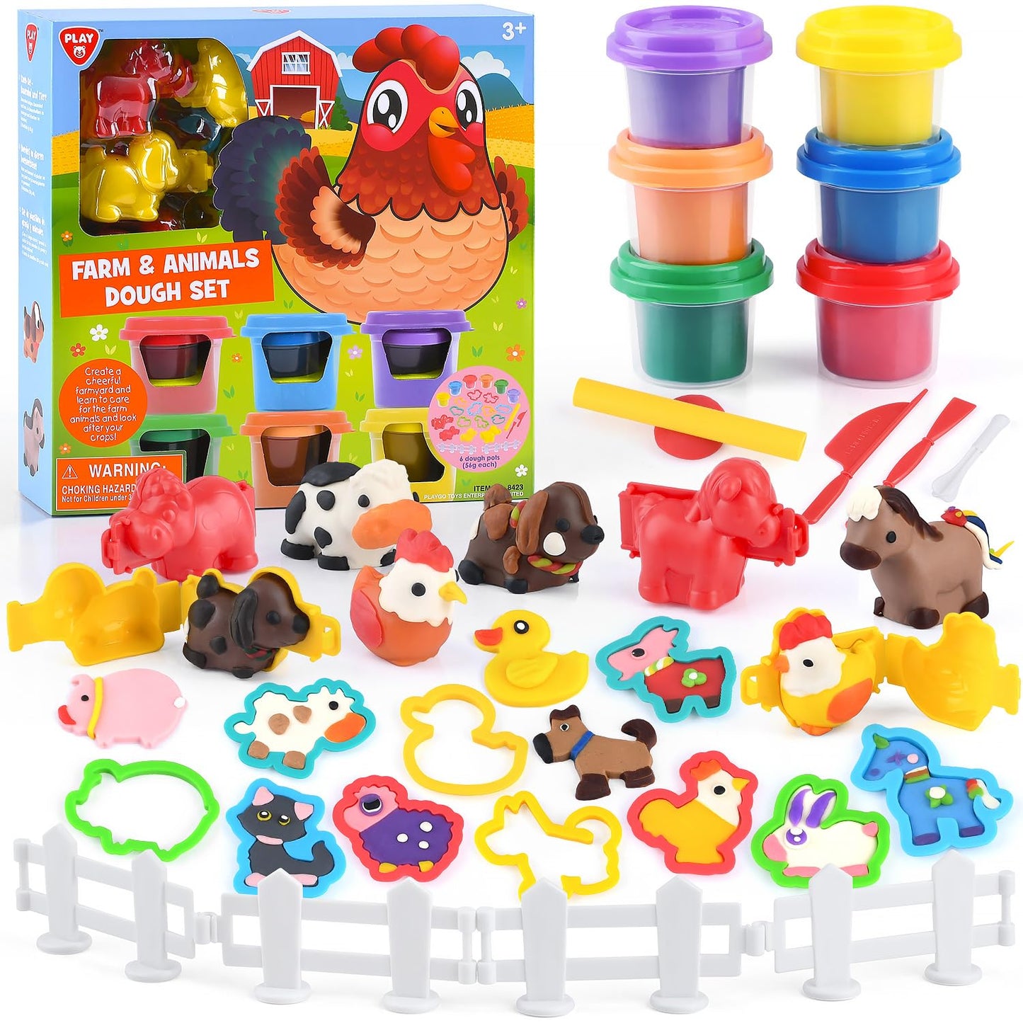 PLAY Farm Animals Clay Sets for Kids Ages 4-8, Color Dough Kit with Animal Molds, Non-Toxic & Safe Toys Gifts for Boys Girls 4-6