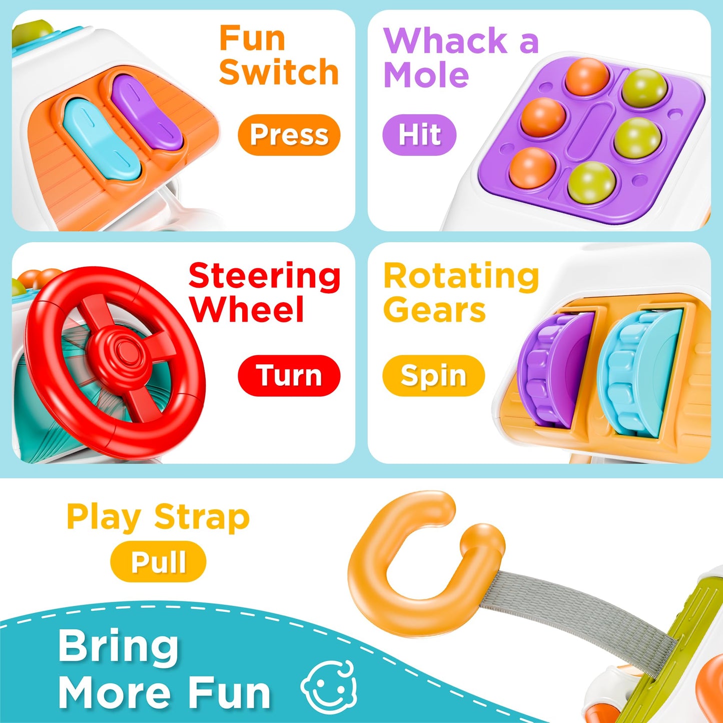 iPlay, iLearn 10-in-1 Baby Busy Board Cube, Montessori Sensory Toy for Toddlers, Medium Size, Plastic, Ideal for Ages 1-3