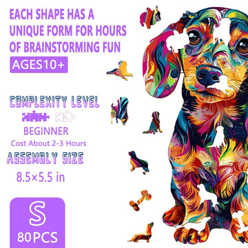 Wooden Puzzles for mature-themeds  Colorful Dachshund Wooden Jigsaw Puzzle  Dog Puzzle  Wood Puzzles mature-themed  Unique Animal Shape  Gifts for Friends and Family  Home Decor (S-8.5 * 5.5in 80 Pieces)