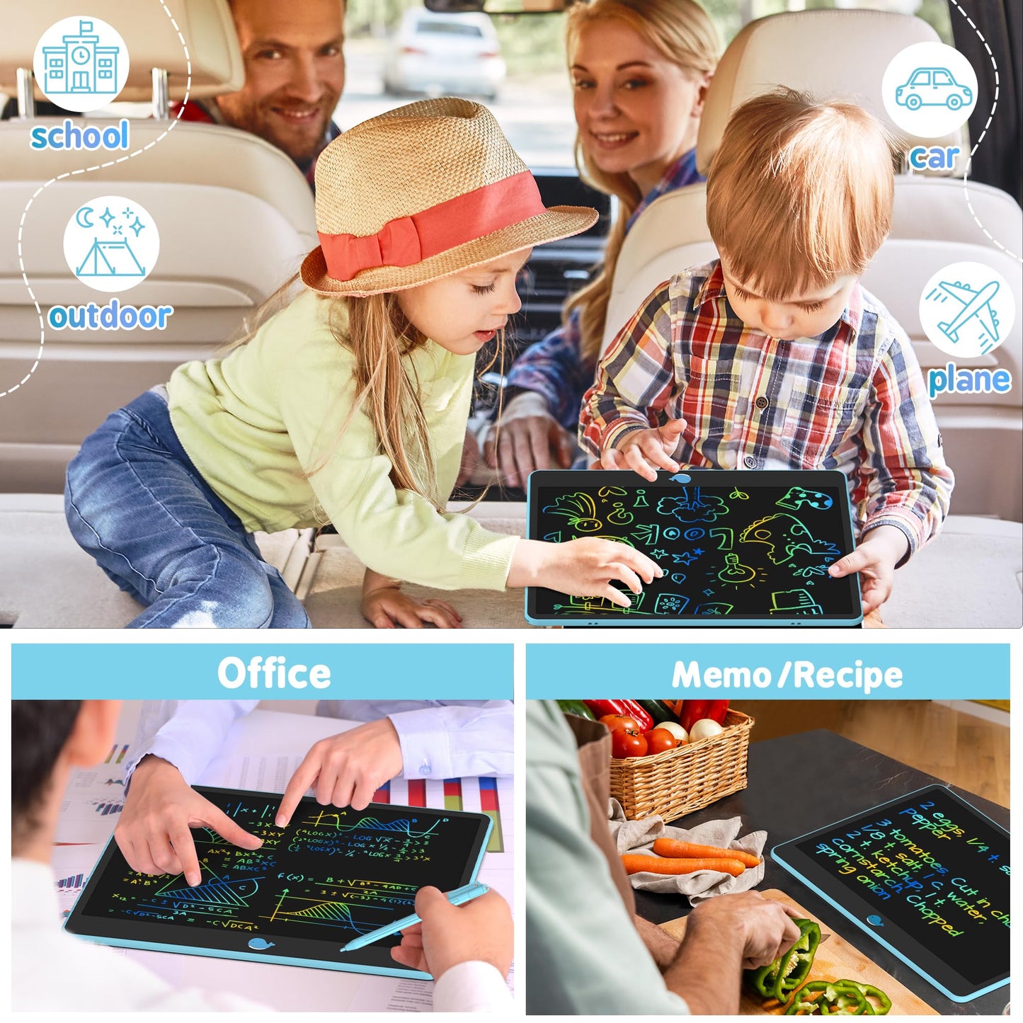 Hockvill Lcd Writing Tablet For Kids 16 Inch, Toys For Girls Boys Drawing Pad For 3 4 5 6 7 8 Year Old Kid, Toddler Magnetic Doodle Board Travel Essentials Christmas Birthday Gift For Children (Blue)