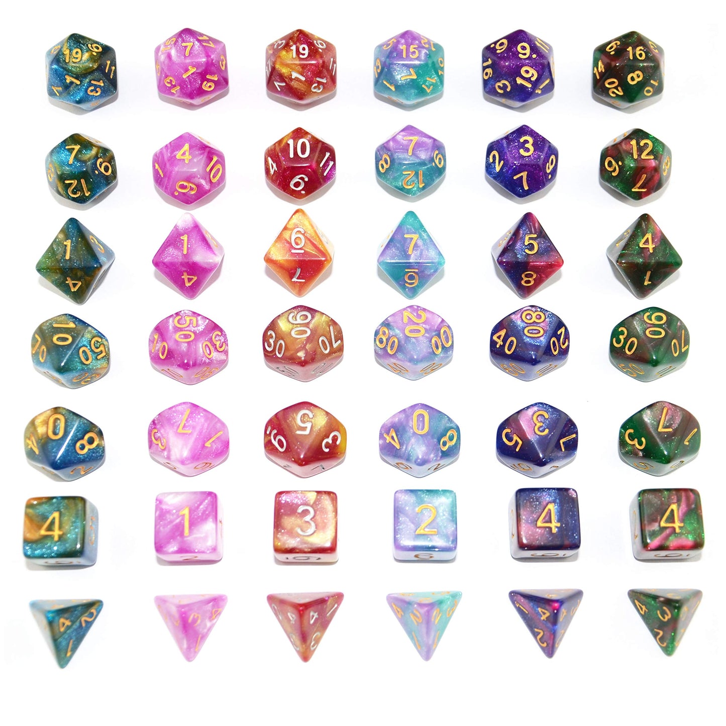 SmartDealsPro 6 x 7 Sets (42 pcs) Glitter Polyhedral Dice Sets with Pouches for DND RPG MTG Dungeon and Dragons Table Board Roll