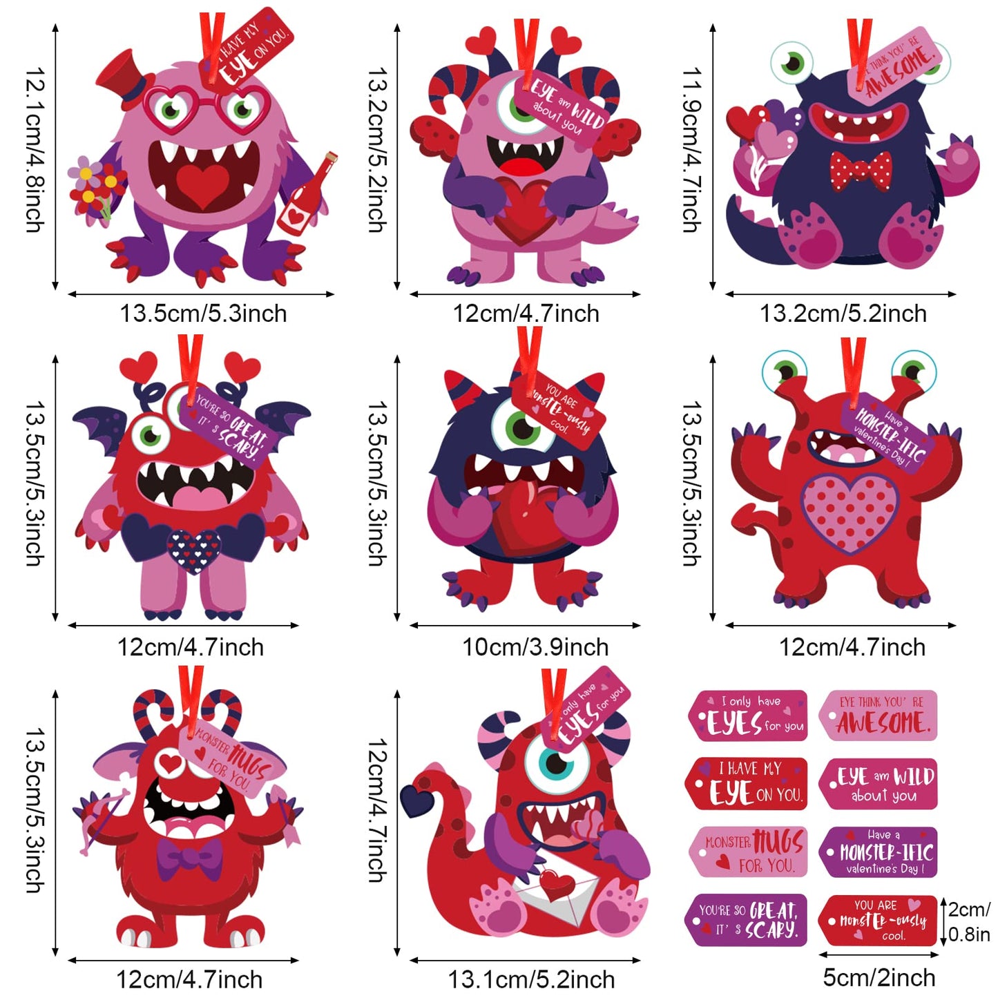 64 Sets Valentines Day Crafts Kits for Kids, Valentines Day DIY Monster Cards for Kids, Valentines Paper Craft Hanging Ornamen