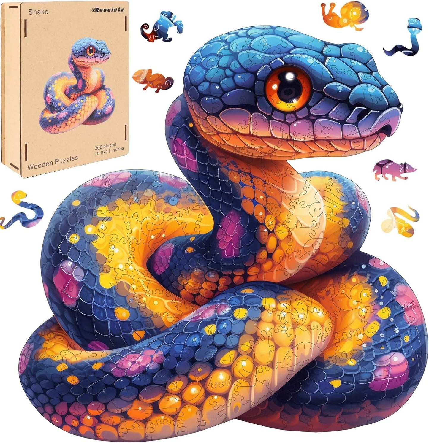 Wooden Puzzle for mature-themeds  Snake Wooden Jigsaw Puzzles(16.6 * 16.9in-500pcs)  Unique Shape Animal mature-themed Puzzles Irregular Wood Puzzles Best Gift for mature-themeds and Kids Family Game