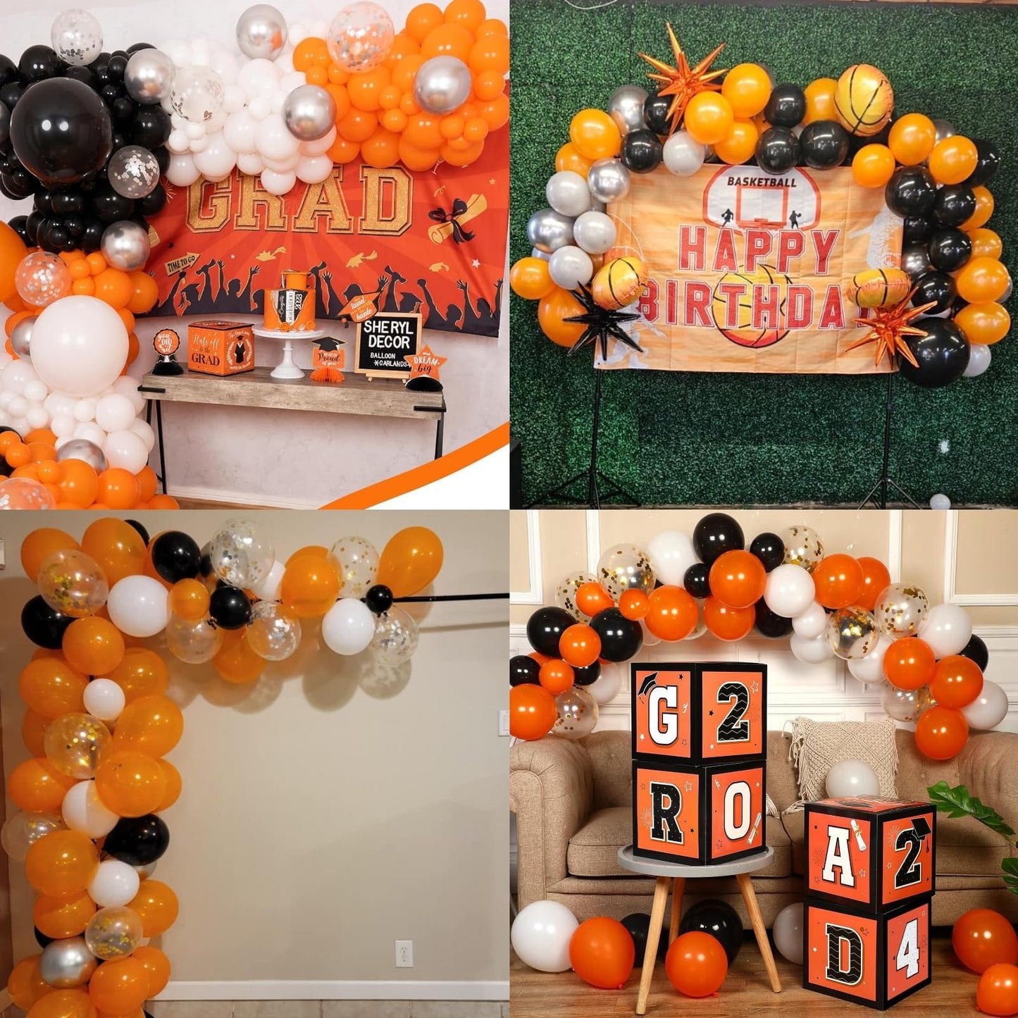 Orange Black Balloons Orange White Sliver Balloons Graduation Decorations 60Pcs 12Inch Metallic Silver Confetti Latex Balloon Fo