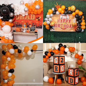 Orange Black Balloons Orange White Sliver Balloons Graduation Decorations 60Pcs 12Inch Metallic Silver Confetti Latex Balloon Fo