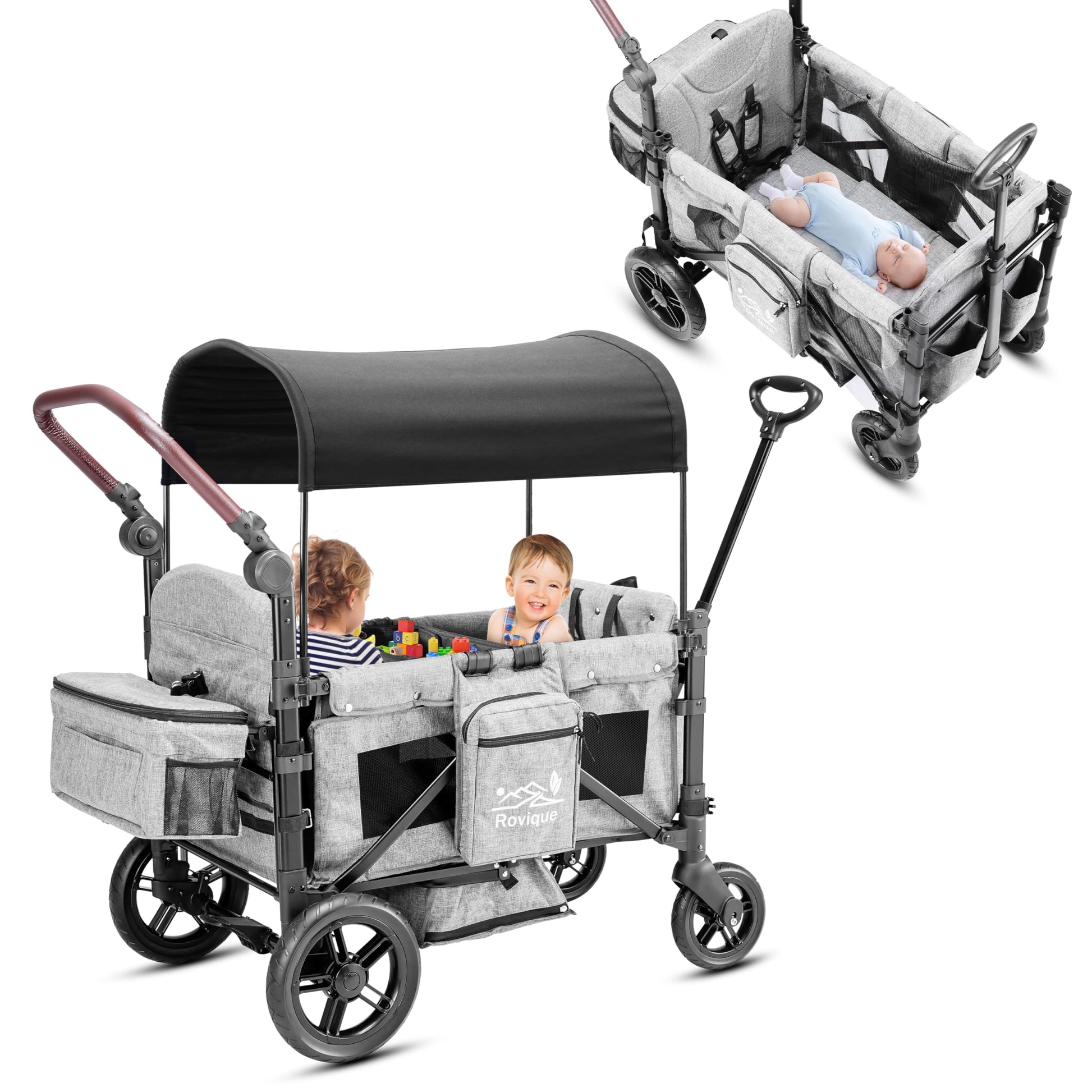 wagon stroller handle Rovique Wagon Stroller for 2 Kids enhanced Wagon for Kids with Removab – Toytooth