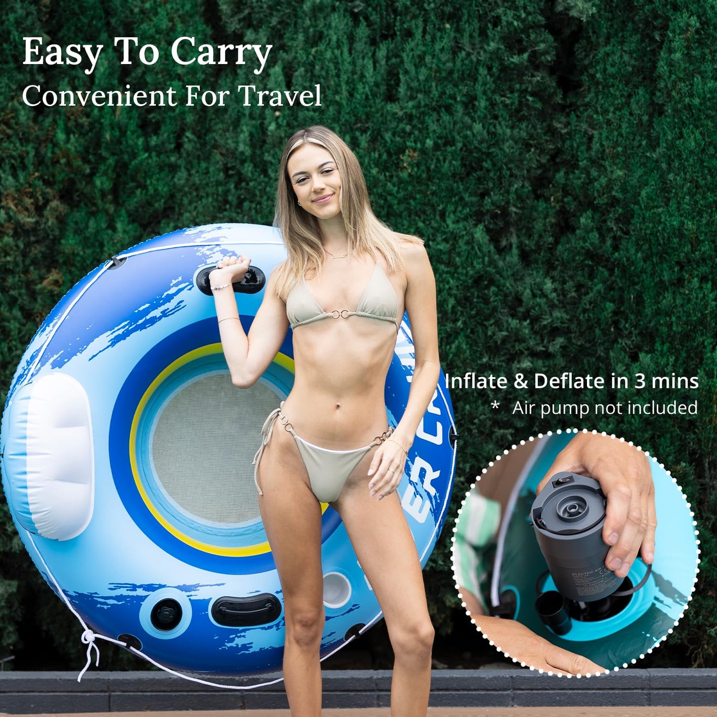 2-Pack Sunrio New Pool Floats enhanced River Tube with Mesh Bottom Backrest & Cup Holder Giant Floaties for mature-themeds Fashion Pool Floaties for Occupations & Recreation Pool Lounger(Blue-White)