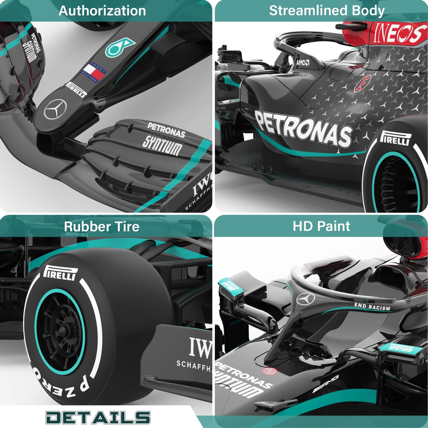 Voltz Toys Authentic Licensed 1:18 Mercedes-Benz F1 W11 Remote Control Car - F1 Collection RC car Series for Kids and Adults - 2