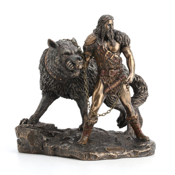 Veronese Design Norse God Of Combat And Victory Tyr And The Binding Of Fenrir The Wolf Bronze Finish Statue - 9 Inches High - Impressive Detail - Hand Painted Accents