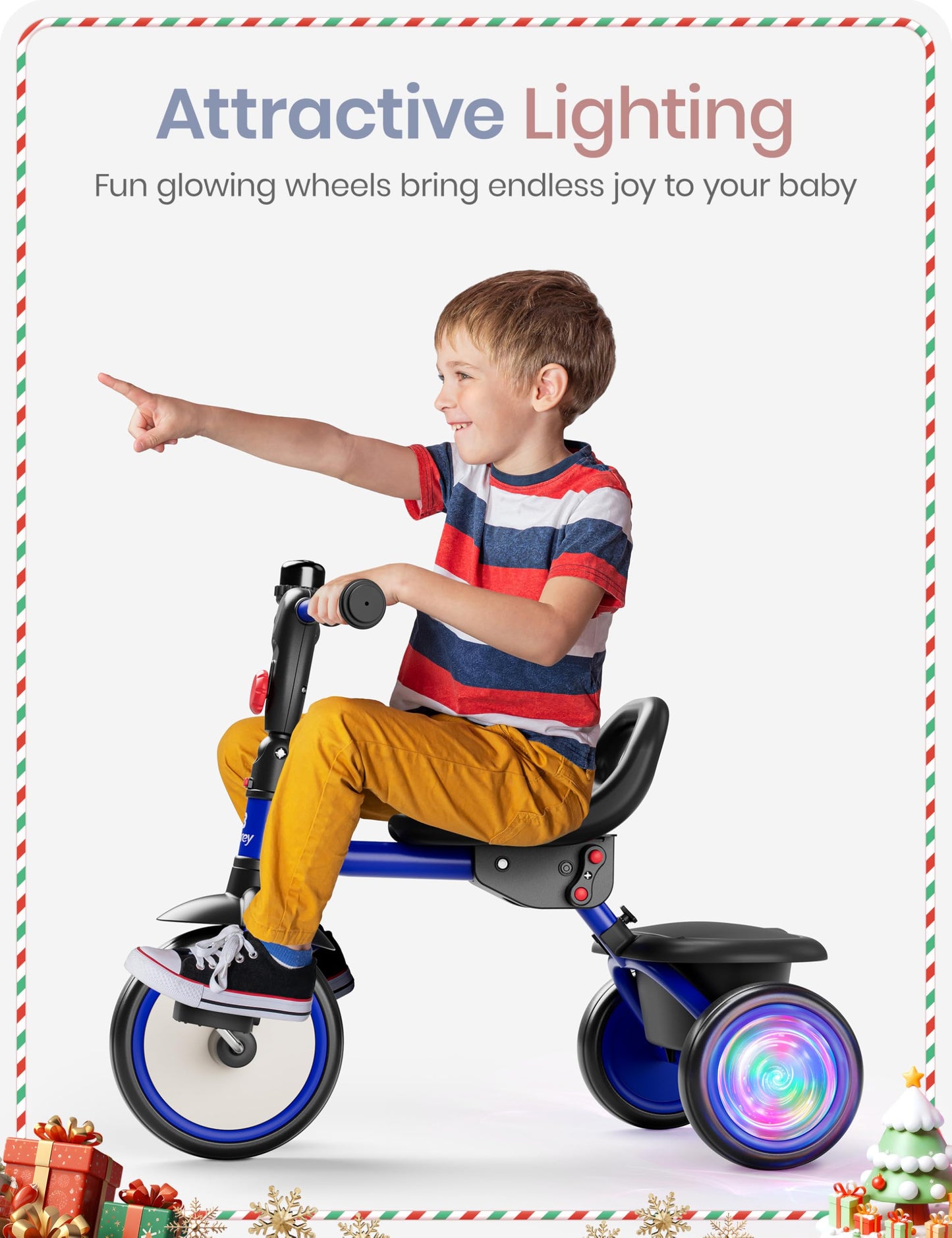besrey Kids Tricycle with Flash Wheels for Ages 18 Months to 5 Years, Toddler Tricycle with Bell, Kids Tricycle, Gift for 2-5 Ye