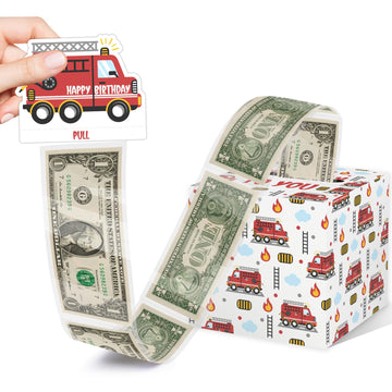 Happy Birthday Money Box For Cash Gift Set - Included Fire Truck Card With Happy Birthday And 35Pcs Transparent Bags, Fun Birthday Gift For Women Men, Surprise Box Money Gift
