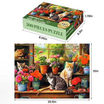 500 Piece Puzzle For Adults-Cats And Flowers | Recycled Cardboar Jigsaw Puzzles 500 Pieces | Challenging Family Activity Great G