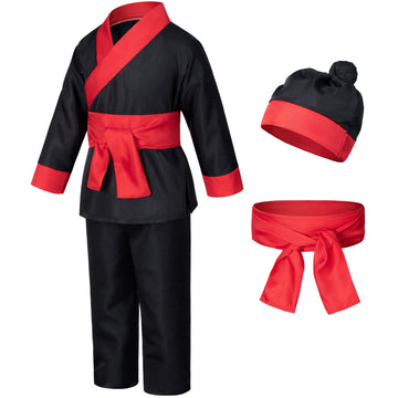 Dress Up Warrior Samurai Costume Boys Halloween For Kids 130Cm 6-7Yrs Black
