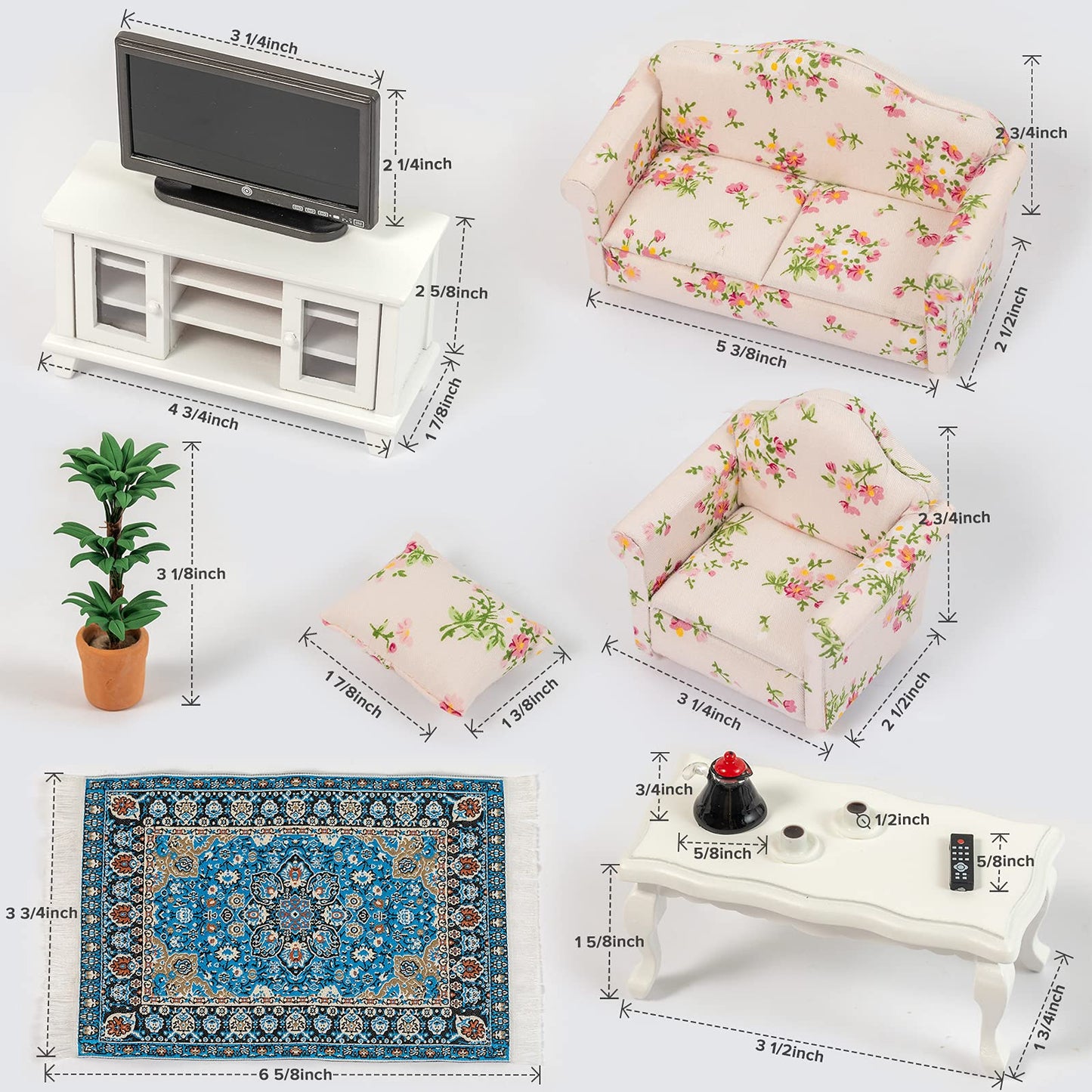 Samcami Miniature Dollhouse Furniture 1 12 Scale - Wooden Dollhouse Furniture Set For Dollhouse Living Room - Doll House Furniture Incl Sofa, Tv Cabinet, Coffee Table And Other Accessories (Red)