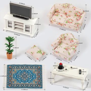 Samcami Miniature Dollhouse Furniture 1 12 Scale - Wooden Dollhouse Furniture Set For Dollhouse Living Room - Doll House Furniture Incl Sofa, Tv Cabinet, Coffee Table And Other Accessories (Red)