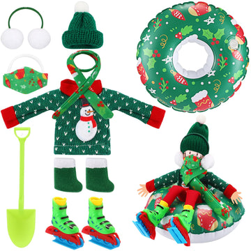 Jenaai 9 Pcs Christmas Elf Doll Accessories Set Christmas Elf Clothing Includes Ear Muffs, Scarf, Sweater, Boot, Inflatable Snow