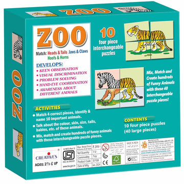 CreativeS Zoo - Animal Jigsaw Puzzles -Match Head And Tails, Jaws And Claws And Hoofs And Horns Puzzles - Eye Hand Coordination 