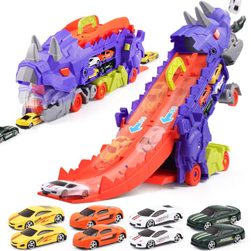 Funmission Dinosaur Toys For Kids 3-5 And Older, 9 In 1 Kids Toys Dinosaur Transport Toy Trucks With 8 Cars, Dinosaur Toys For B