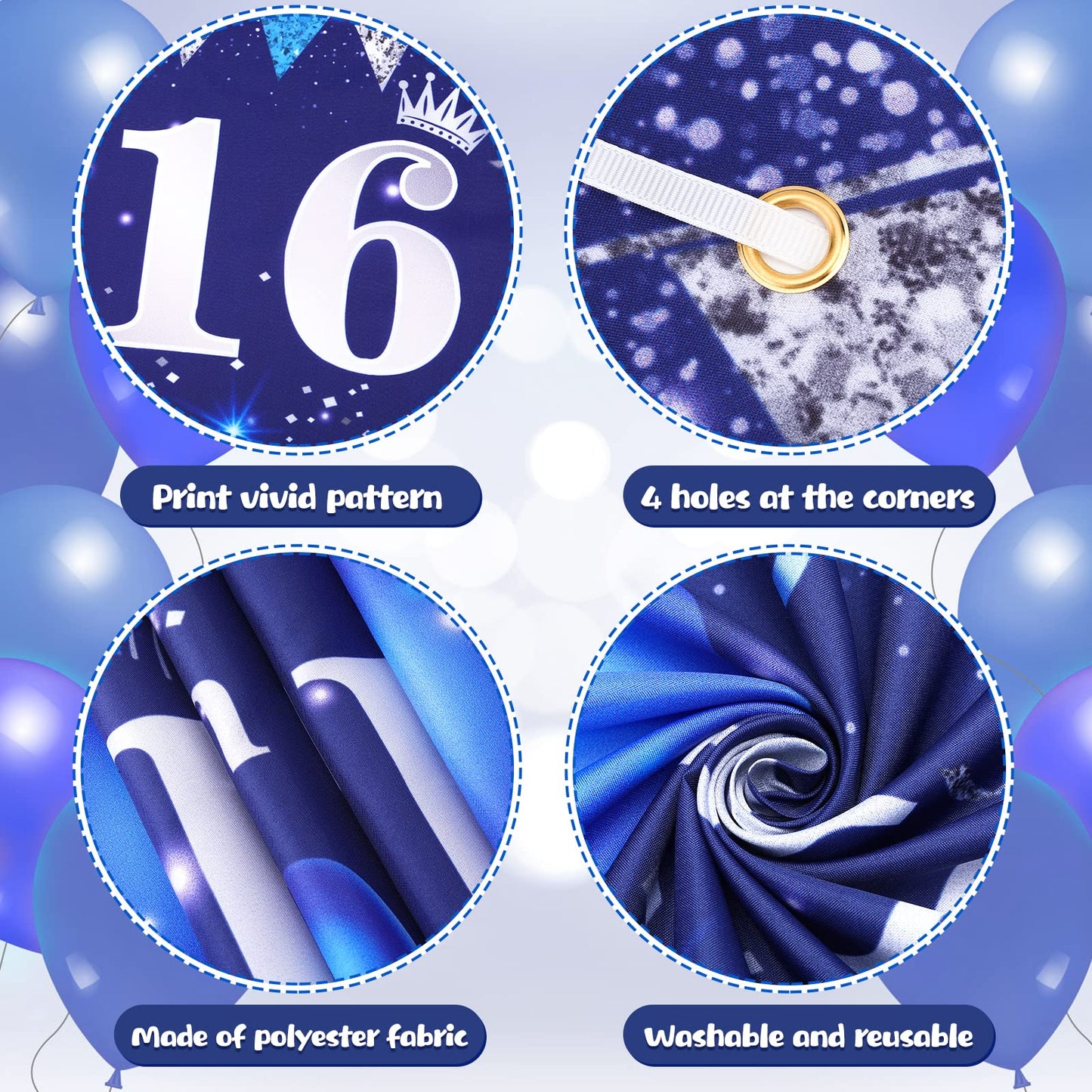 Blue 16Th Birthday Decorations For Boys Girls, Navy Blue Silver Happy 16Th Birthday Banner And 16Th Birthday Balloons For 16Th Birthday Anniversary Party Supplies, Sixteen Year Old Party Decorations