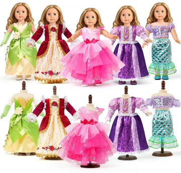 WONDOLL 18 Inch Doll Clothes and Accessories 5-Piece Princess Dress Up Set - Complete Outfits for 18 Inch Dolls - Perfect for Dress Up Play & Birthday Gifts (No Doll)
