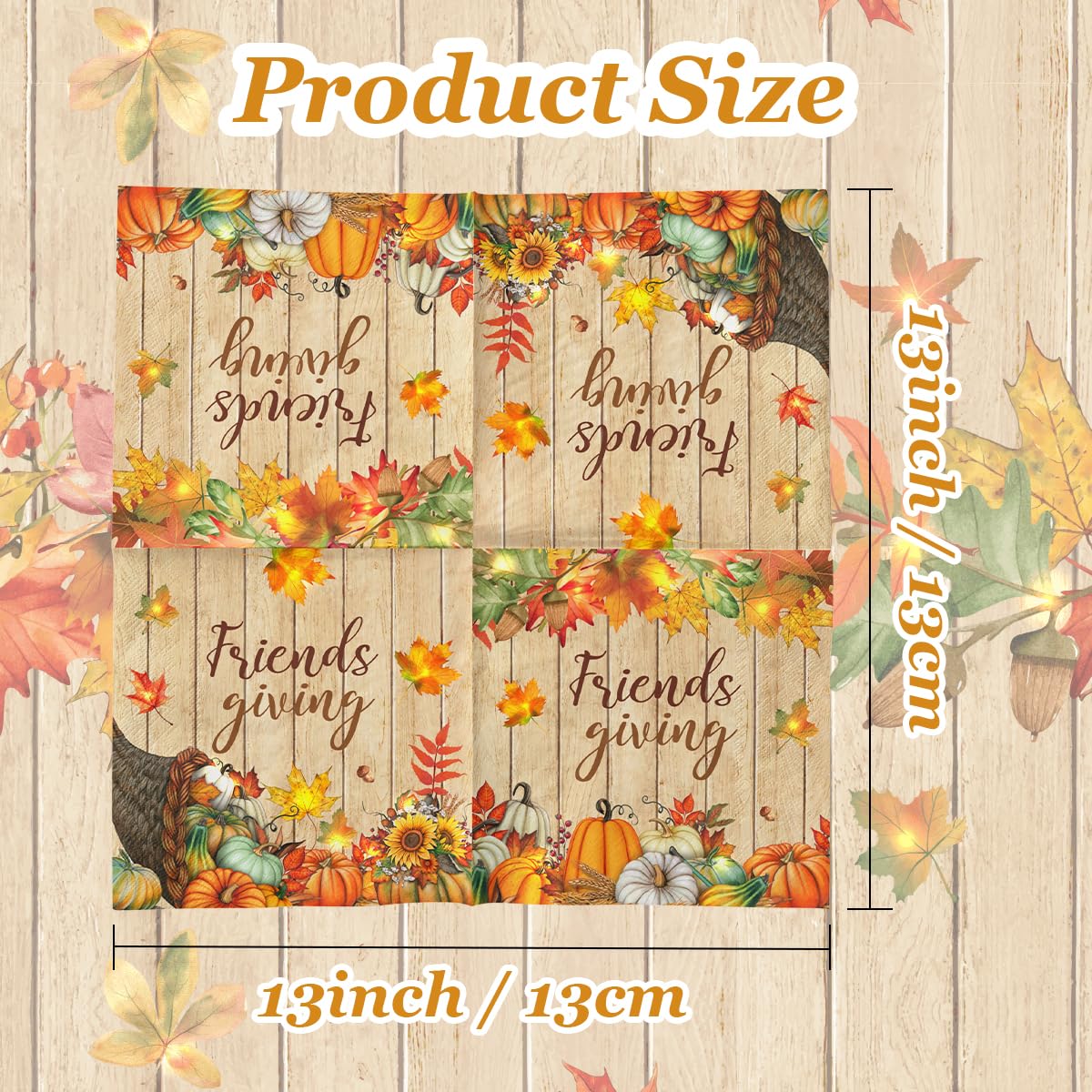 Friendsgiving Party Decorations-40Pcs Friendsgiving Napkins,Disposable Fall Maple Leaves Pumpkin Friendsgiving Paper Napkins For