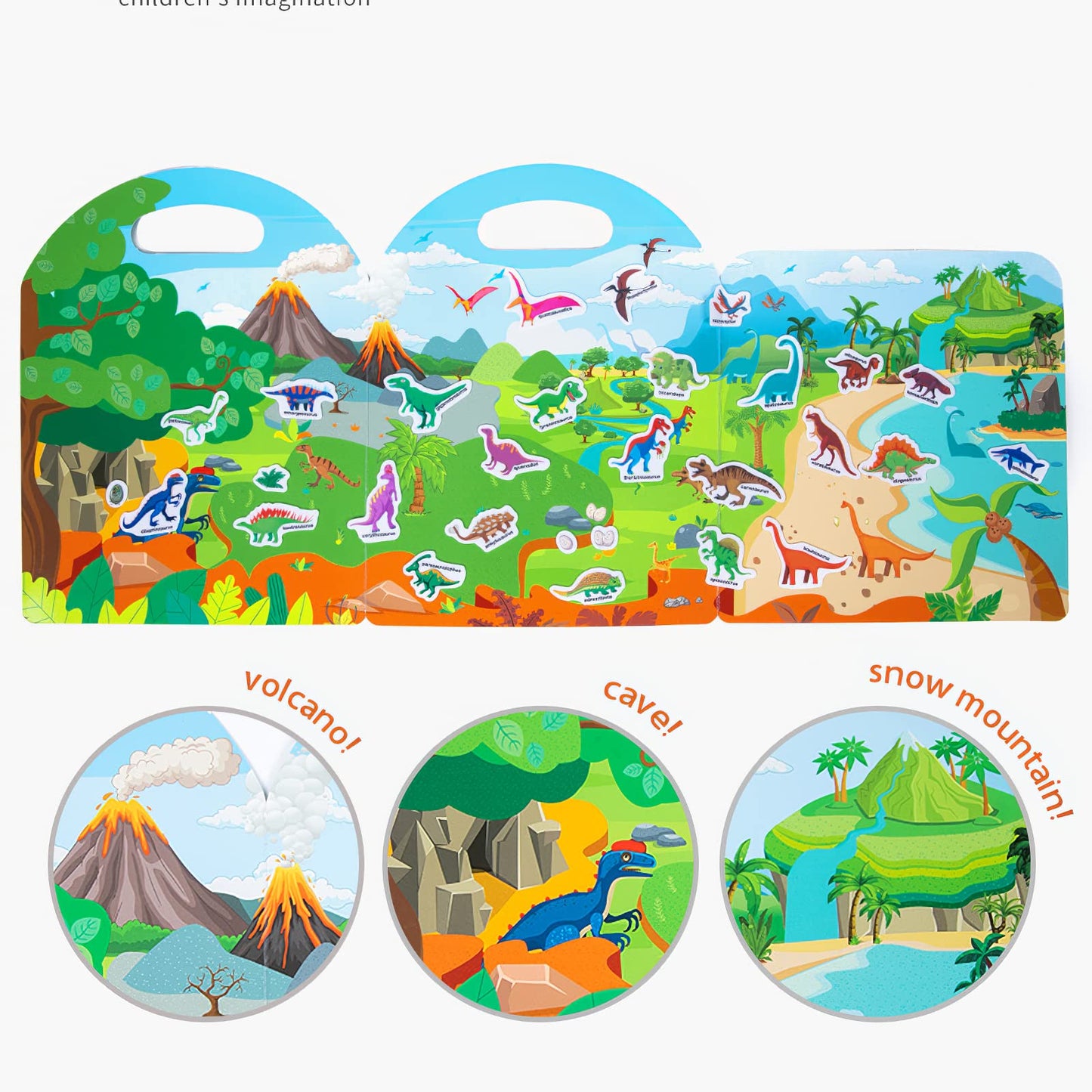 Portable Jelly Sticker Quiet Book For Kids, Reusable Sticker Book For Toddlers, Preschool Learning Activities Travel Toys (Dinosaurs)