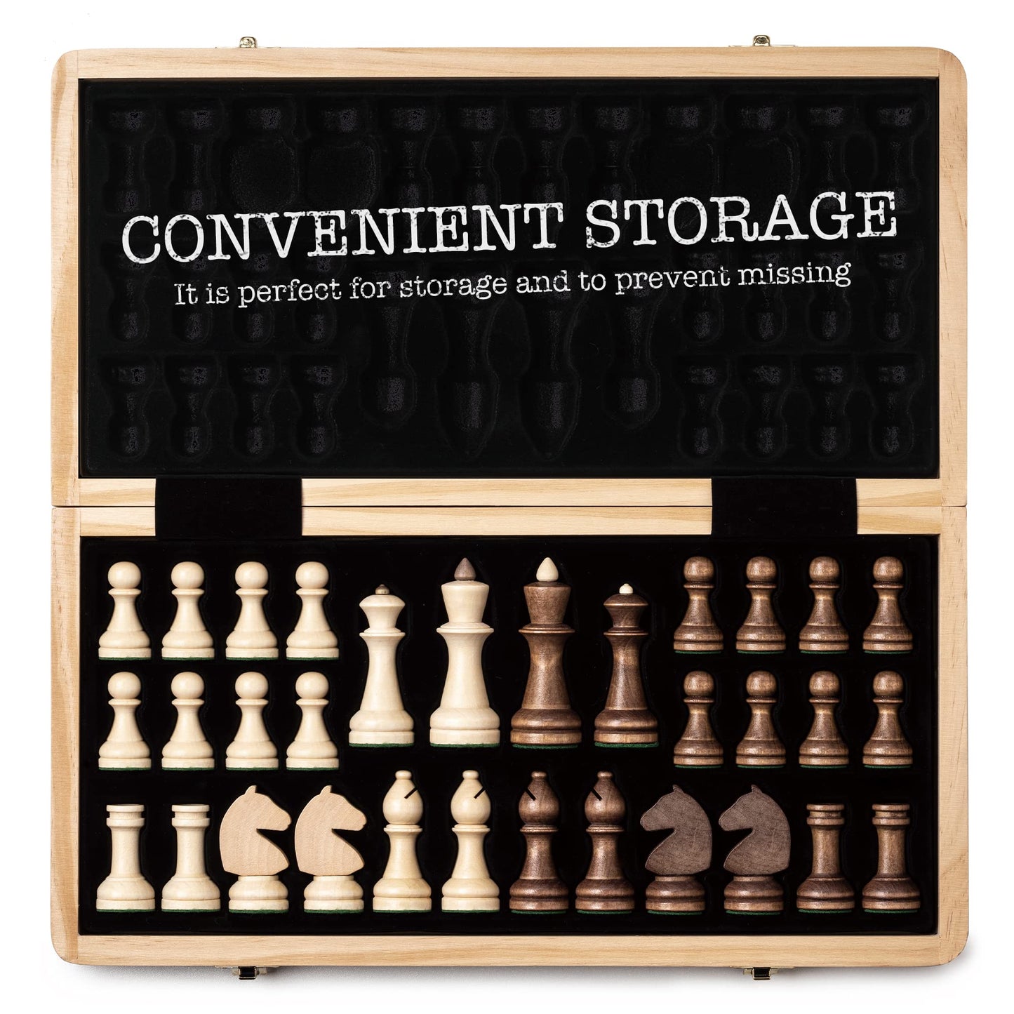Lingle 15 Inch Travel Wooden Folding Chess Set W/ 3 Inch Kh Chess Pieces- Walnut & Maple Inlay Board Games