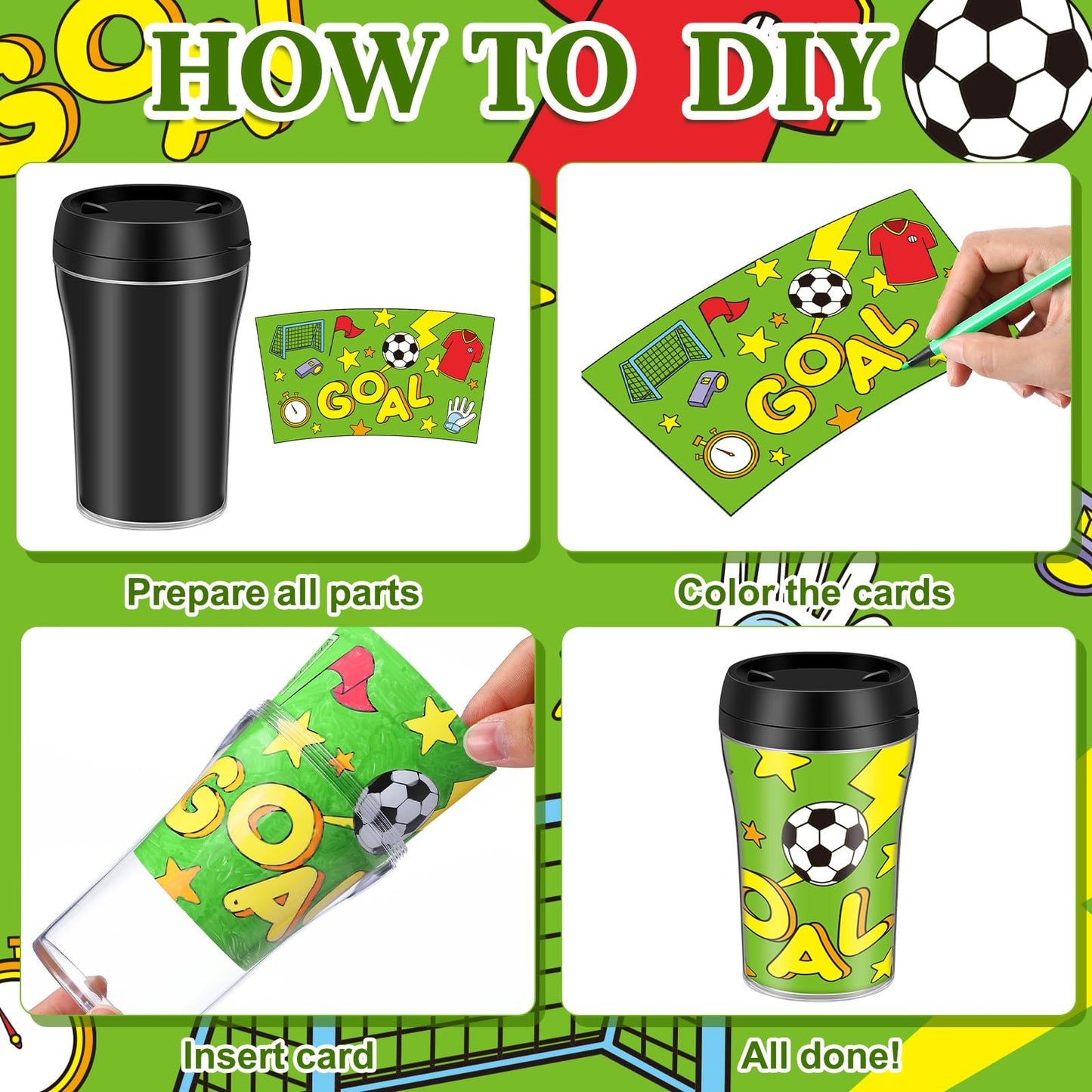 Yiyiring Set of 12 Color Your Own Sports Ball Cups, 10 oz, Black/White, DIY Plastic Mugs for Parties and Classroom Activities