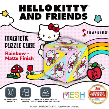 Shashibo Hello Kitty & Friends Shape Shifting Box - Award-Winning, Patented Magnetic Puzzle Cube W/ 36 Rare Earth Magnets - Fidget Toys For Adults & Kids 8+, Transform Into Over 70 Shapes (Rainbow)