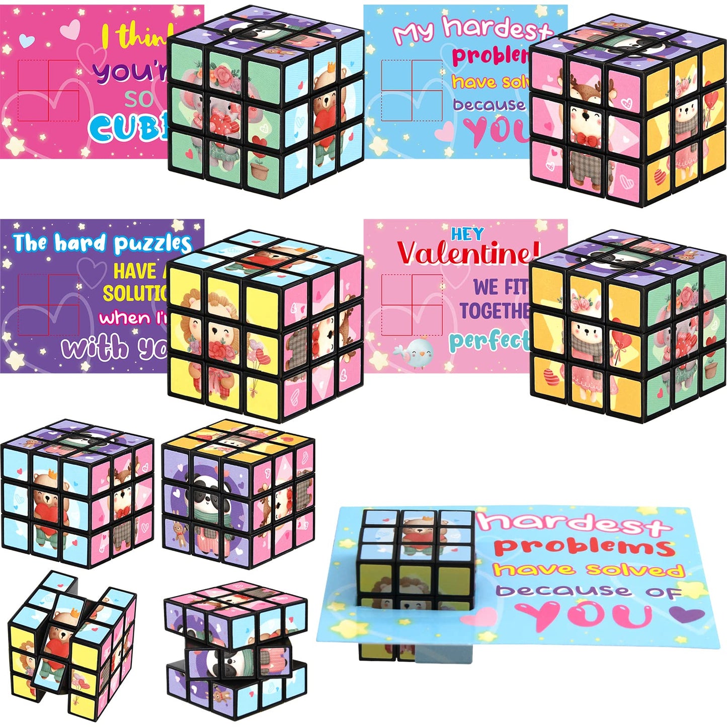 WorldBazaar Valentine's Day Cards - 24 Packs Animal Puzzle Flip Cubes for Kids, Classroom Exchange Gift, Valentine Party Supplies