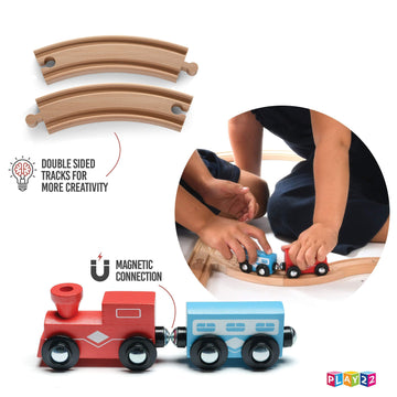 Play22 Wooden Train Tracks - 52 Pcs + 2 Bonus Car Toy Trains - For Kids Is Compatible With Thomas Wooden Railway Systems And All
