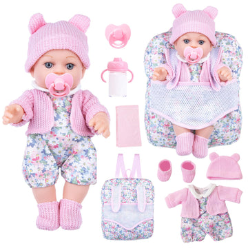 Bddoll 12 Inch Baby Doll Backpack Playset With Dolls Clothes And Accessories Included Backpack, Washcloth, Bottles, Nipple,Socks, Hats