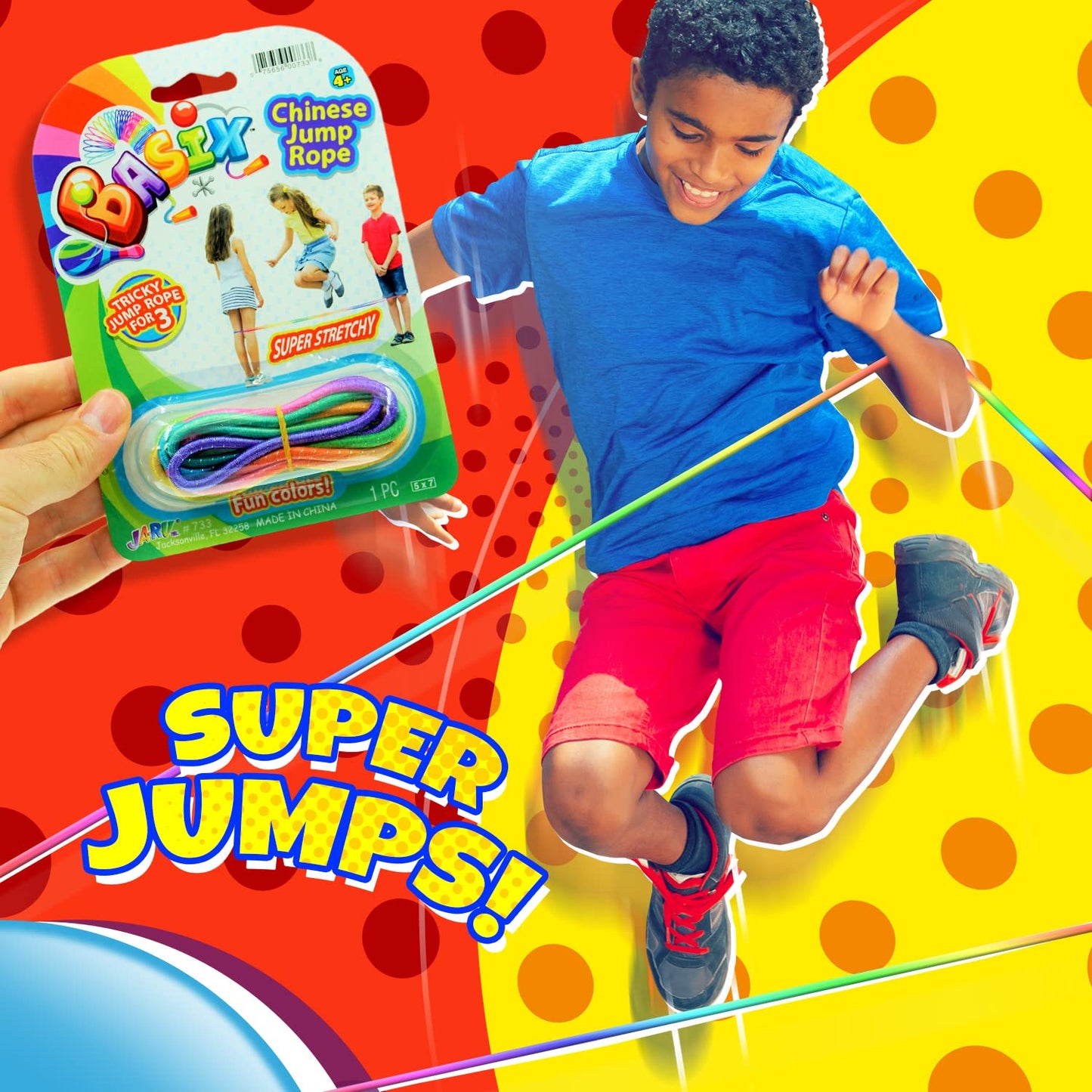 Fun A Ton Elastic Chinese Jump Rope (12 Skipping Rope) Colorful Stretchy Jump Rope for Kids. Boys and Girls Party Favor. Physica